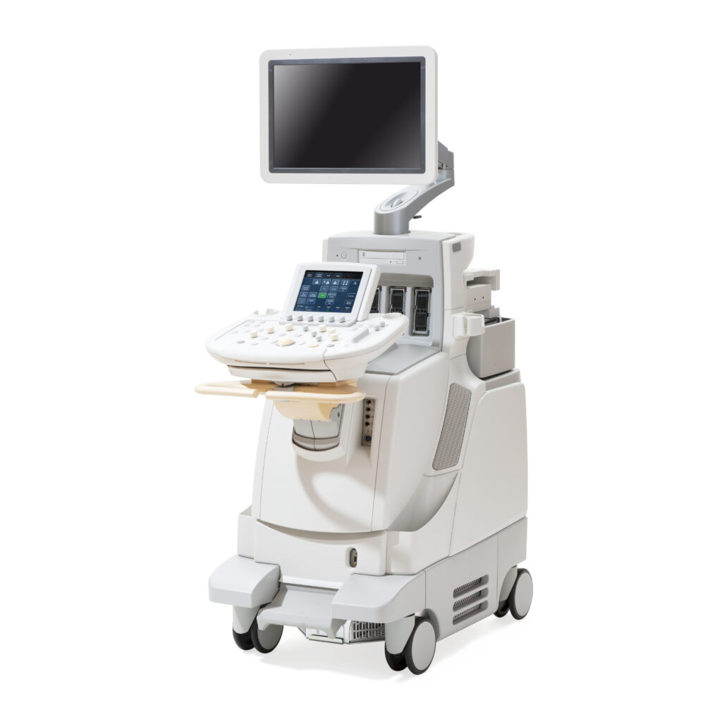 Ultrasound,Machine,Isolated,On,White.,Pediatric,Adult,Cardiology,Hospital,Equipment.